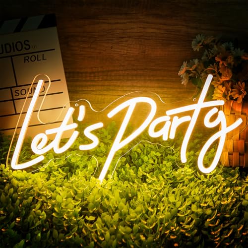 Image of Lets Party Neon Sign for Party Wall Decor, 16.5x8.4 inch Compact Neon Party Decorations LED Glow Lights Supplies Accessories, Warm White