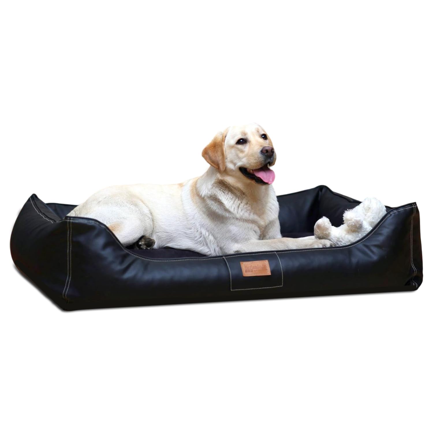 tierlando® Orthopädisches Hundebett Maddox Easy CLEAN aus pflegeleichtem Kunstleder mit Visco-Matratze für gesunden Schlafkomfort bei Gelenkproblemen Größe: 100x75cm | Farbe: 03 Schwarz