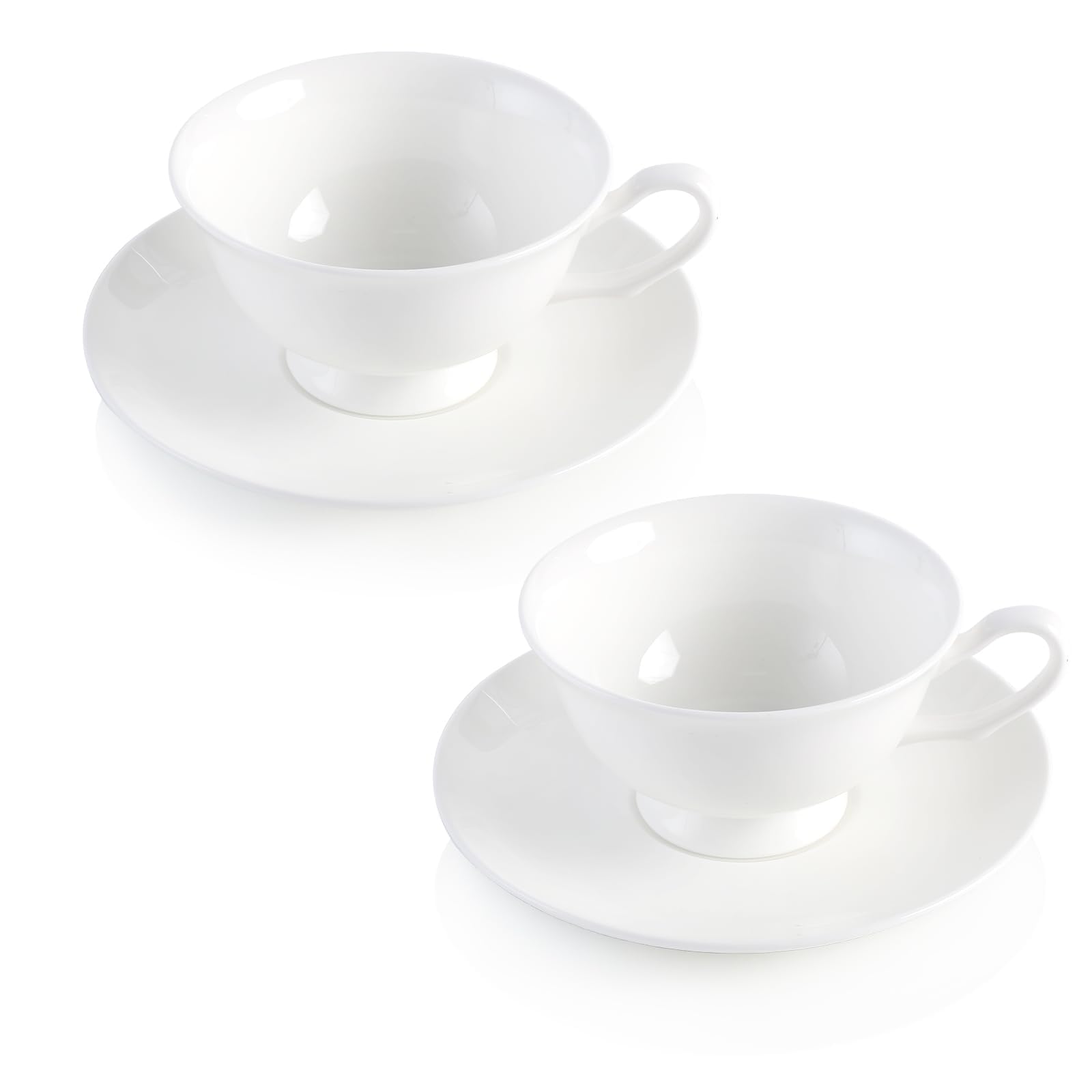 Juego de 2 tazas y platillos de espresso de porcelana fina, 5 onzas | Juego clásico de tazas de té blanco para café, capuchino, latte, té de la tarde, boda, regalo de festival