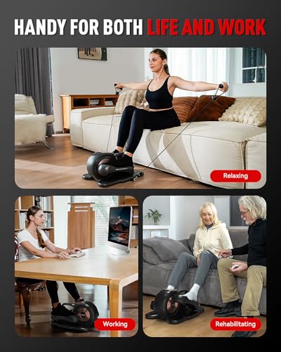HARISON Under Desk Elliptical Machine with Multi-Functional LCD Display, Ellipse Leg Exerciser for Seniors with 12-Level Adjustable Speed and Resistance Bands - Image 3