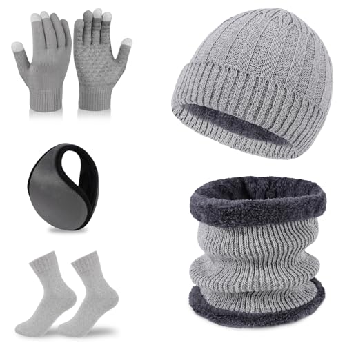 La Mejor Lista de Bufanda los 10 mejores. 47 Conjunto Invierno 5 en 1 Unisex: Gorro de Punto, Bufanda Forrada, Guantes con Pantalla Táctil, Orejeras Térmicas y Calcetines de Forro Polar - Kit Completo de Abrigo Máximo...