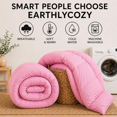Image of Luxury Hotel Collection Cotton Comforter | All-Season Lightweight Quilt for Hot Sleepers | Plush, Breathable & Box-Stitched (Queen) HOT Pink