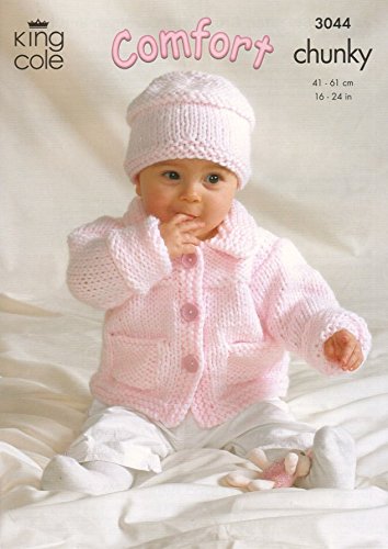 King Cole Baby Jacket, Sweater, Cardigan & Hat Comfort Knitting Pattern 3044 Chunky