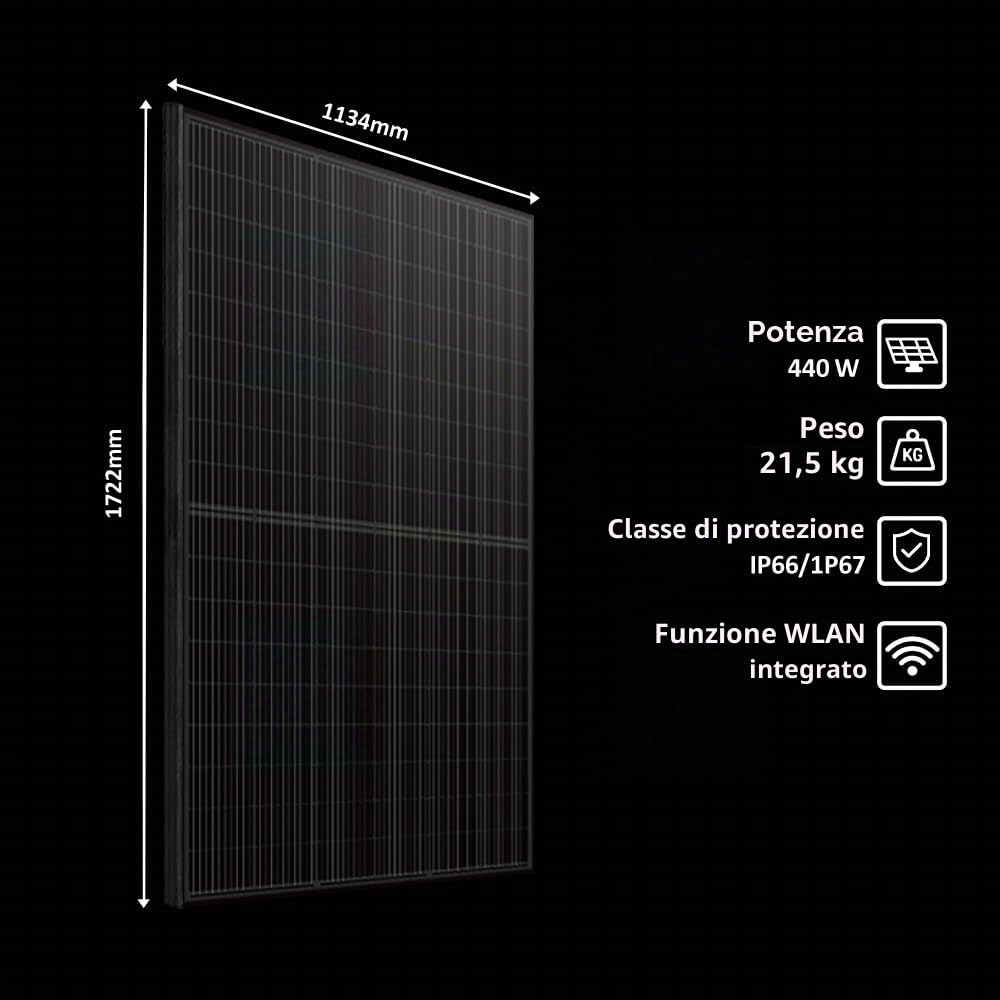 Haier Impianto solare da balcone da 880 W, con 2 moduli da 440 W e invertitore, cavo da 5 m, WiFi