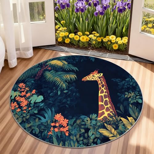 Tapis rond antidérapant 210 cm motif girafe pour sécuriser le sol du salon