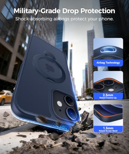 Image of FNTCASE for iPhone 12 Case: iPhone 12 Pro Phone Case [360 Spin Magnetic Stand] [Compatible with Magsafe] [Screen Protector] Translucent Matte Military Grade Shockproof Phone Cover - Deep Blue