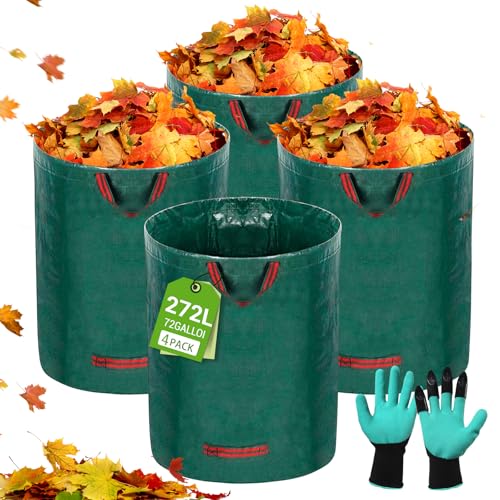 USHOP Sacs de Jardin, 4x 272L(76x67cm) Sac Jardin Pliable avec Poignées, Indéchirables, Étanches, Sac Jardin Dechets Verts Déchets Verts, Feuilles, Tontes,...
