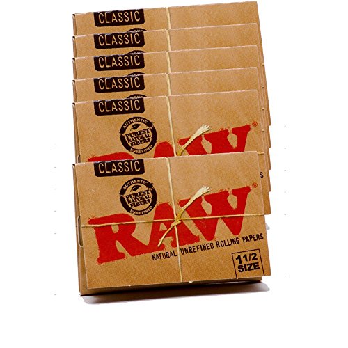 RAW Classic Natural Unrefined Rolling Papers 79mm 1 1/2 Size Pack (6 Packs)