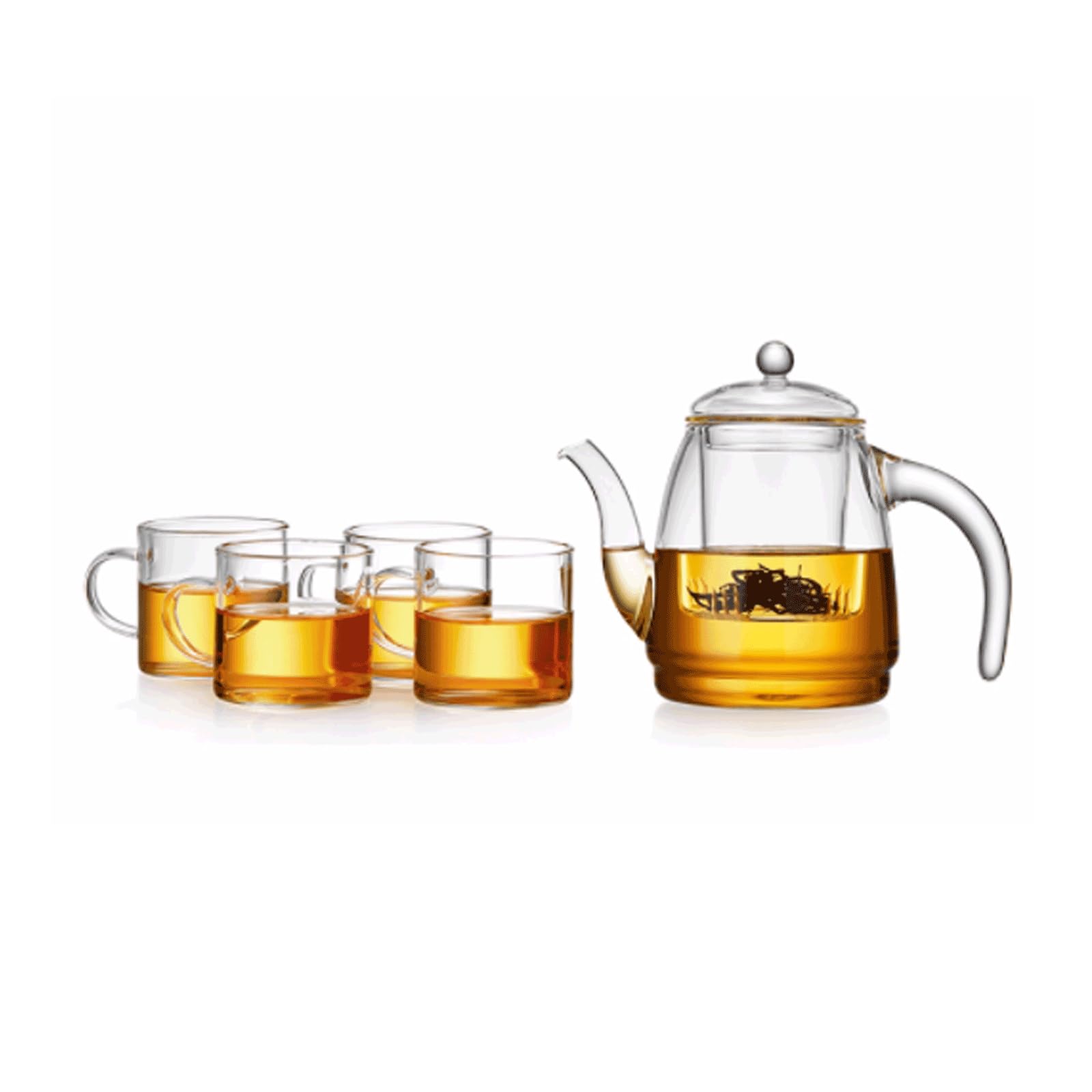 Taza de té de Vidrio Transparente de sobremesa con infusor y Tapa, Gran Capacidad, 25,6 oz/730 ml (con Cuatro Tazas)