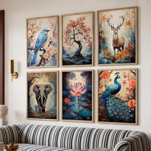 Image of kotart Premium Digital Traditional Art Paintings with Frame for Home Decor | Painting Wall Decoration | Living Room Bedroom Hotel | Pack of 6 (14X20 Inch,)