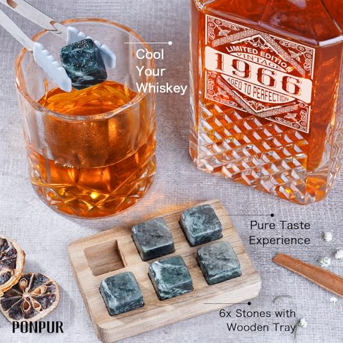 Image of PONPUR 1966 60th Birthday Gifts For Men Dad, 1966 Laser Whiskey Decanter Set with Gift Box, Anniversary Bday Gift Ideas for Him Husband, 60 Years Decorations, Whiskey Glasses & Whisky Stones Inc.