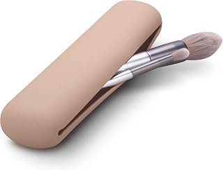 FERYES Magnetic Silicone Travel Makeup Brush Holder - Anti-Fall Portable Organizer for 2-5 Brushes, Khaki 7.8x1.89x0.8"