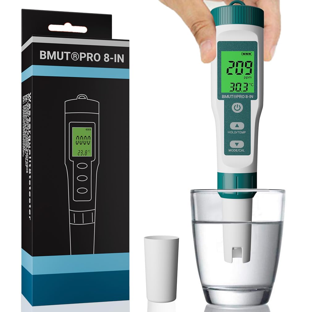 Miernik pH 8 w 1 do wody, pH | TDS | EC | zasolenia | ORP | H2 | termometr z wyświetlaczem LCD, bardzo precyzyjny tester wody – do wody pitnej, napojów, basenu i akwarium