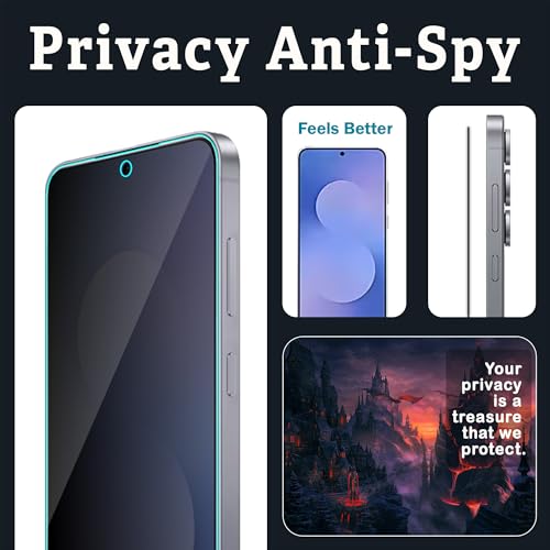 Image of ArmourPro Privacy Tempered Glass for Samsung Galaxy S25 FE - Anti Spy Anti Peeping Screen Protector, Edge-to-Edge Full Coverage, 9H Hardness with Cable Protector | Black