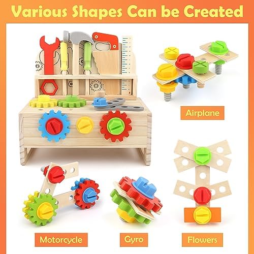 Wooden Kids Tool Set Toy, Toddler Tool Bench Montessori Toys for 2 3 4 Year Olds, 38 Pcs Educational STEM Construction Toys Pretend Play Toddler Tool Set Birthday Gift for Age 2-4 Boys & Girls 4 51kIX+9Pp5L. AC