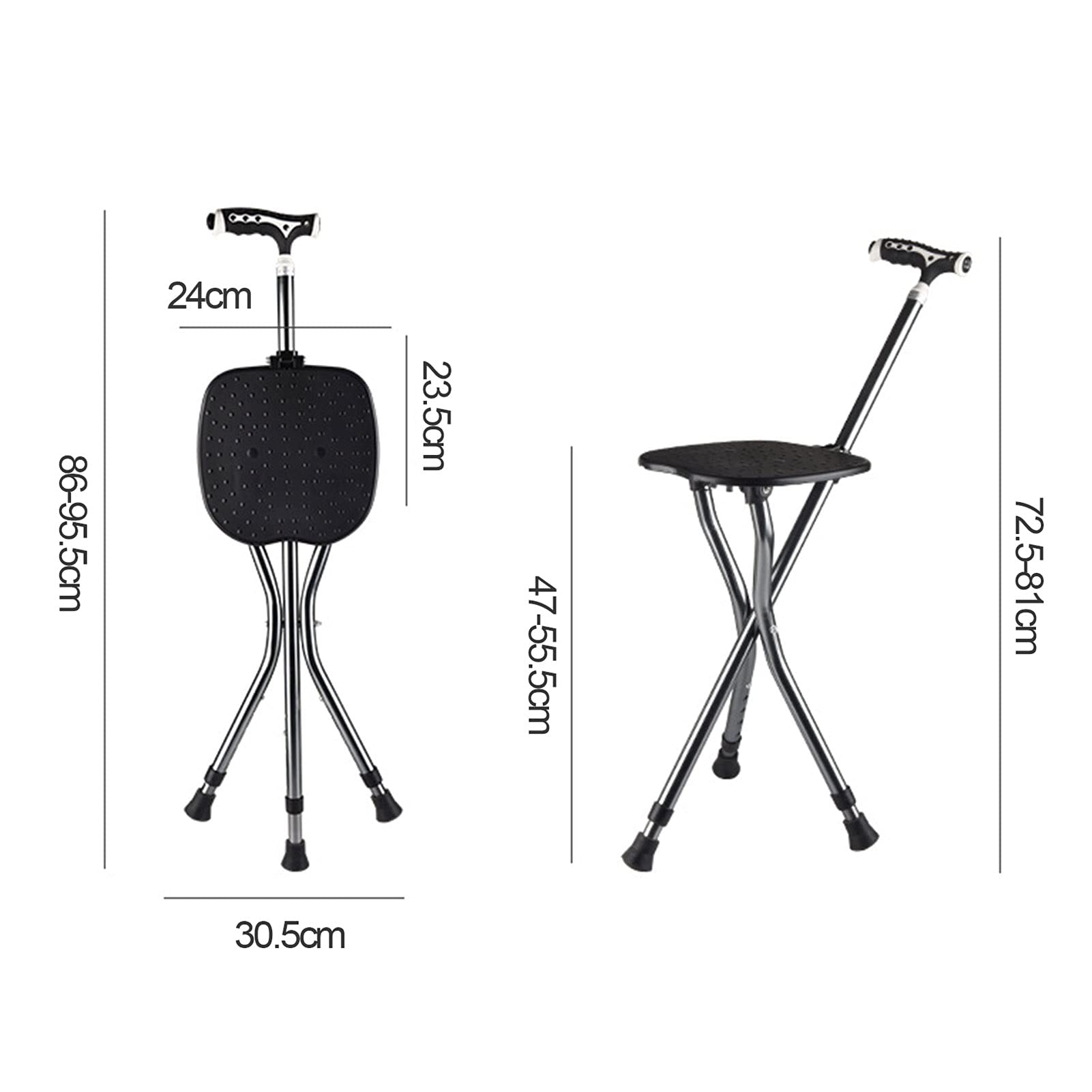 Pasillo de Aluminio con Silla de Masaje Asiento Plegable Bastón, Bastones Ajustables en Altura con luz LED, Asas cómodas y Base Antideslizante