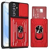 Hovisi for Samsung Galaxy S25 FE Case Built-in Card Holde, Wallet Phone Cases with Stand, Heavy Duty Shockproof Full Body Kickstand Cover, with Screen Protector Red