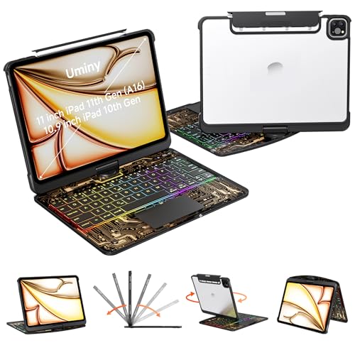 Uminy iPad L[{[hP[X iPad 10 10.9C` (2022) & 11 (A16, 2025) - 360°]X^h 7FobNCg Jo[ ^b`pbh yVz_[t (ubN)