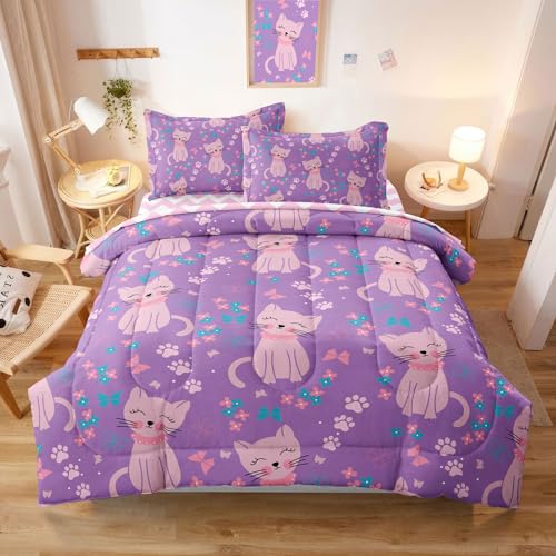 SIRDO 5-Piece Kids Cat Bedding