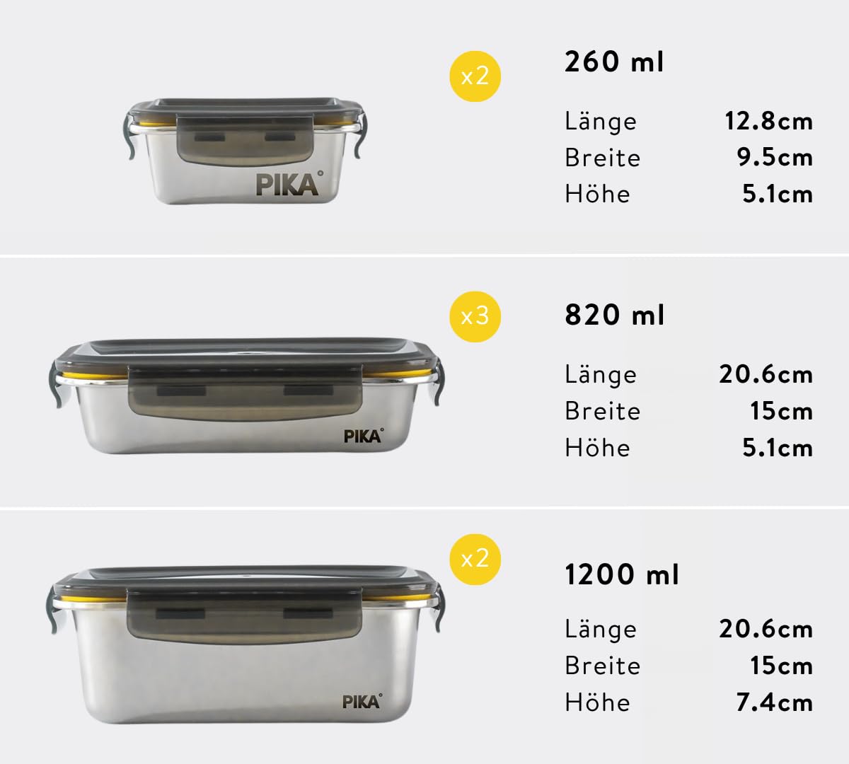 PIKA° Premium Edelstahl-Frischhaltebehälter-Vorratsdosen Set (7-tlg.) | Mikrowellen- & Ofenfest | Luftdichte Frischhaltedosen für Meal Prep & Batch Cooking | Spülmaschinenfest & BPA-frei