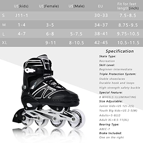 Kikstyo Adjustable Inline Skates For Kids And Adults, Roller Skates With Featuring All Illuminating Wheels, For Girls And Boys, Men And Women Black Size X-Large(7M/8W-10M/11W Us) #TOP1