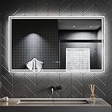 LED Spiegel: 120 x 70 x 3,5 cm,kaltweiß Lichtbeleuchtung, Spiegel IP44 wasserdich. 2 in 1 LED-Anzeige - Der Uhranzeige kann nicht nur Zeit sondern auch Temperatur zeigen. modernes Design, einfacher Spiegel, verleihen Ihrem Zuhause Schönheit