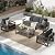 UDPATIO 4 Pieces Aluminum Patio Furniture Set Modern Outdoor Furniture Faux Wood Grain Patio Conversation Sets with Coffee Table for Balcony, Backyard, Include 600D Waterproof Cover