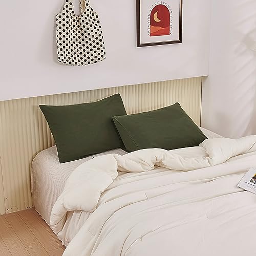Image of ECOCOTT 2 Pack Pillowcase Queen Size with Army Green Pillow Cases Set, 100% Cotton Queen Pillow Covers Envelope Closure (Queen, 20 inchx30 inch)