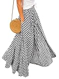  ZANZEA Falda de Mujer Elegante A-Line Faldas Largas Plisada Maxifalda de Cintura Alta Falda Casual Playa 1-Schwarz M