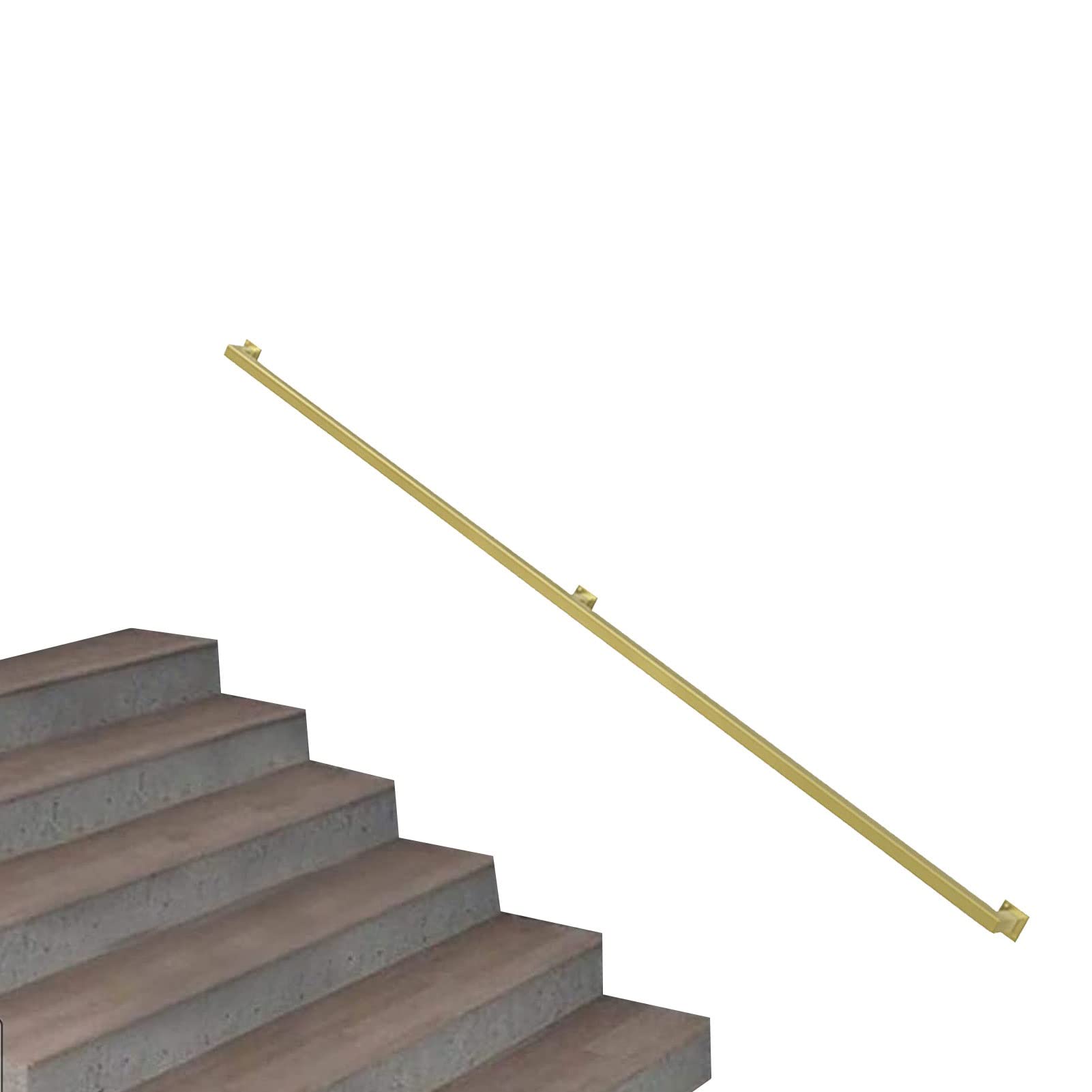 Hand Rails for Indoor Stairs - Complete Kit - Anti-Slip Anti-Rust Gold Metal Wrought Iron Stair Banister Handrail Wall Mounted Support Rods, 30-600cm Optional Railing(16ft/480cm)