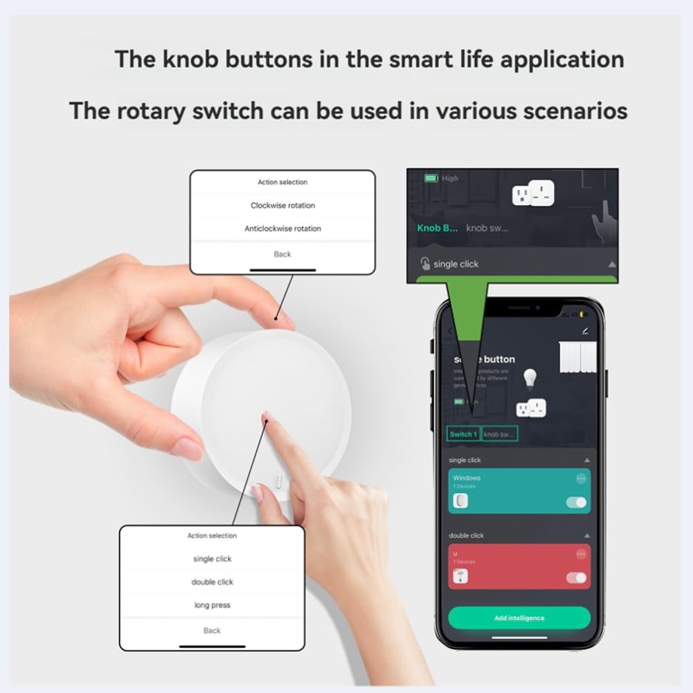 Smart Knob Swobit Tuya Zigbee Wireless Bouton pour la Domotique, Création de Scène Via une Application Smart Life