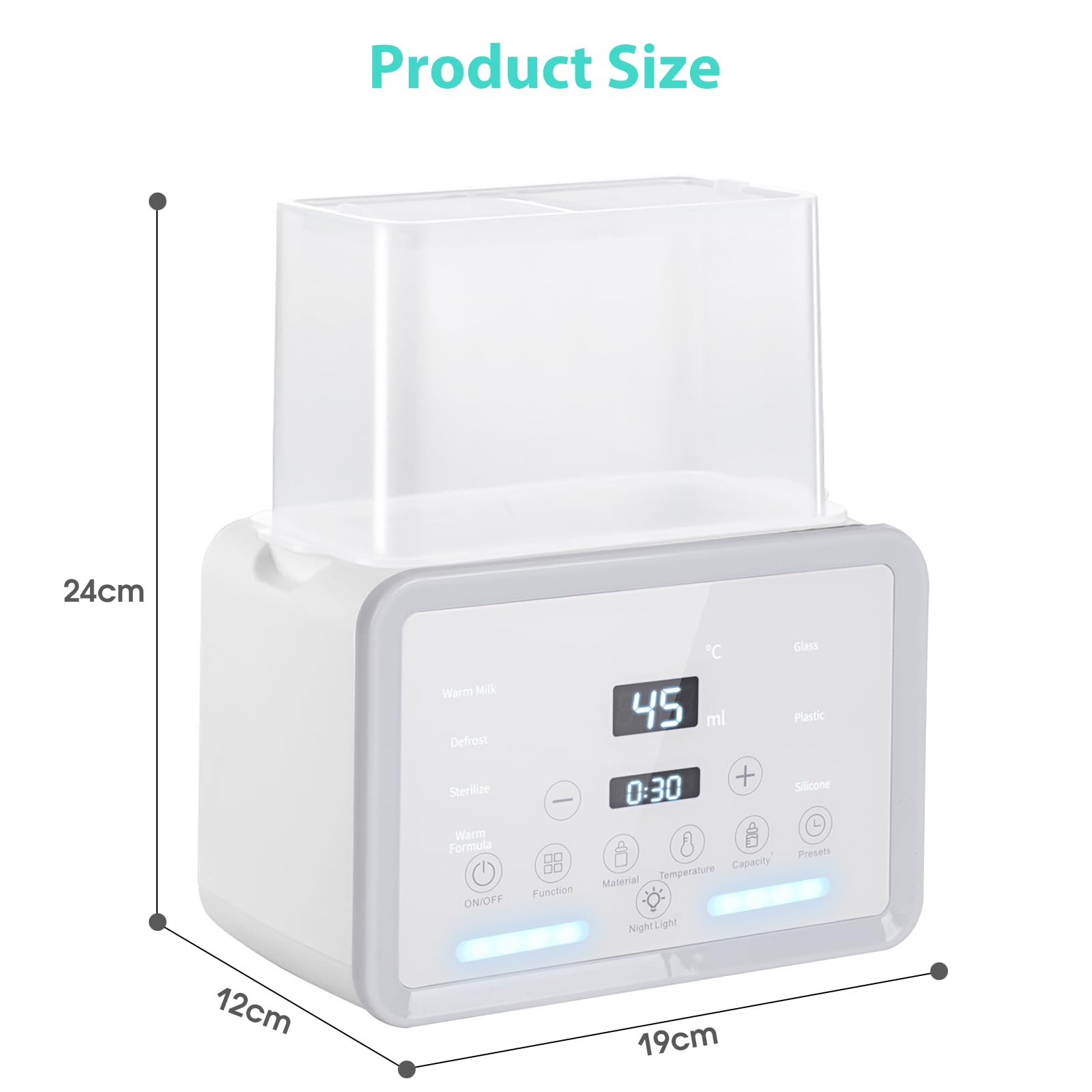 Scaldabagni e sterilizzatori 7 in 1, scaldabiberon riscaldato, con display LCD e controllo preciso della temperatura (bianco)