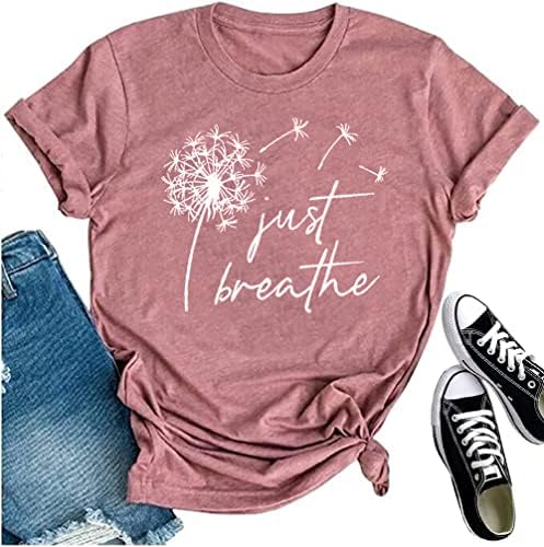 Dandelion Graphic T Shirt Women Wildflower Make a Wish Vintage Tees Top Funny Summer Short Sleeve Shirts (Large, Light Red)