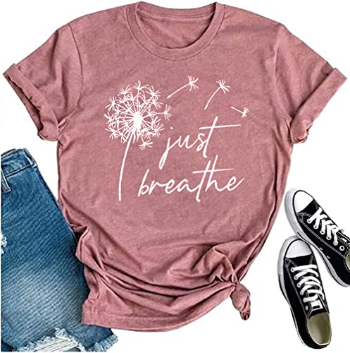 Dandelion Graphic T Shirt Women Wildflower Make A Wish Vintage Tees Top Funny Summer Short Sleeve Shirts (Medium, Light Red) #TOP28