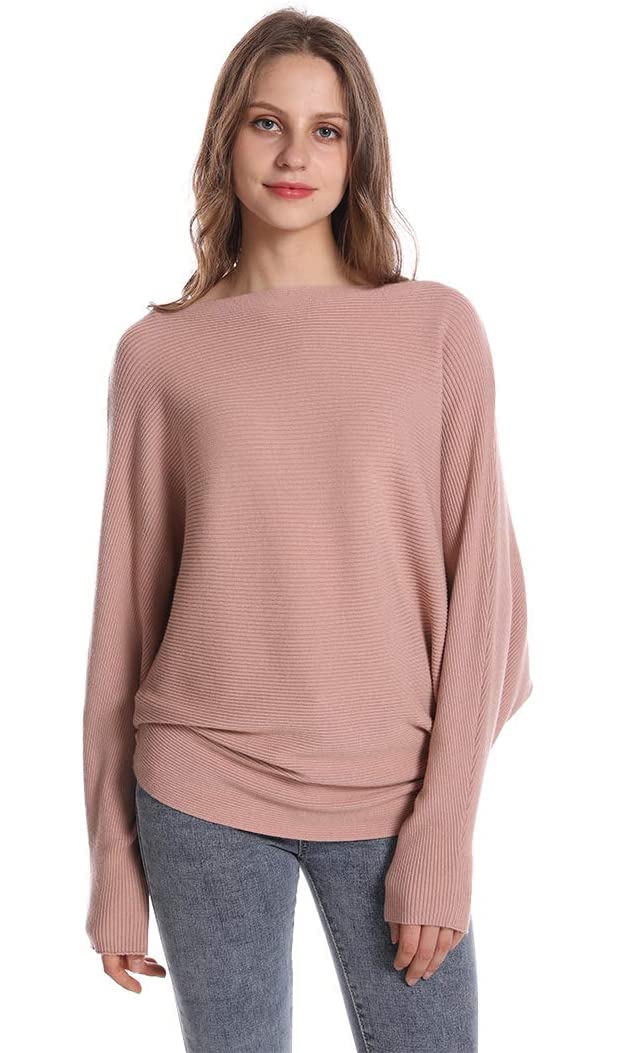 FULIER - Maglione Dolman da donna, con maniche a pipistrello e scollo a barchetta, lavorato a maglia, vestibilità ampia, taglia unica