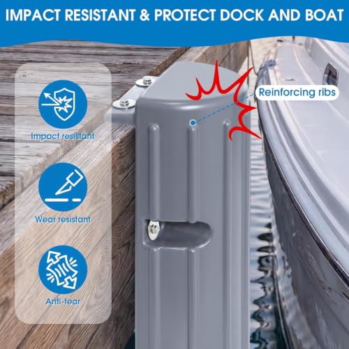 Image of Dock Bumper Fender,Boat Dock Bumpers for Edge or Side | Marine Fender Guard Vertical Protection, Durable Construction,UV Resistant,Includes Stainless Steel Mounting Hardware