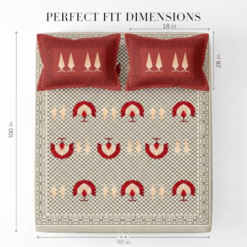 Image of BSB HOME 240 TC Cotton Feel Double Bedsheet with 2 Pillow Covers, Premium Soft Breathable Bed Sheet Set, Fade Resistant, All-Season, Easy Care, 90 x 100 Inches (228 x 254 cm) - Taupe & Crimson Red