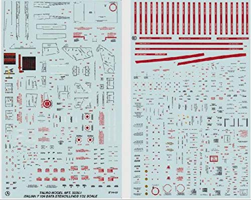 Decals Tauro Model TM32/501 Per F-104 A.M.I. - Adesivi Data Stencils Scala 1:32, Made In Italy