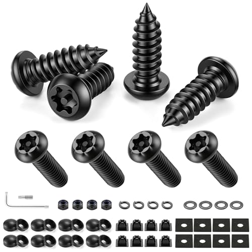 LivTee Anti Theft License Plate Screws Kits for Securing Frames and Covers M6 (1/4) Tamper Proof Screws Fastener Nut Caps Cover for Front Rear Frame Holder Mounting - Black