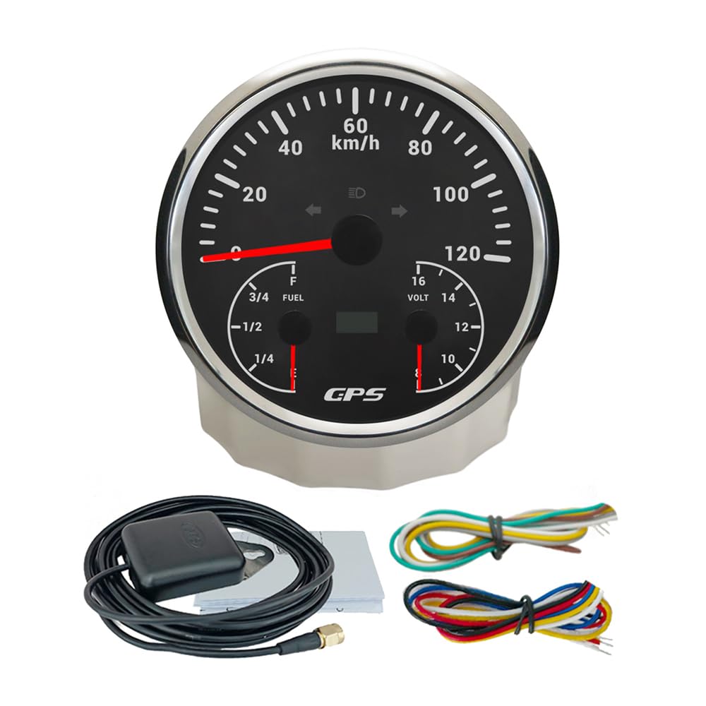 ELING 110 mm 3 in 1 tachimetro multifunzione GPS 0-120 km/h con livello di carburante 12 V voltmetro con retroilluminazione a 7 colori per navi camion e furgoni
