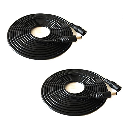 HUALAND 2PCS Black 5m 16.4 ft 5.5mm x 2.1mm DC Plug Extension Cable for Power Adapter,12v dc Extension 5.5mm x 2.1mm Extension, 22AWG, Black