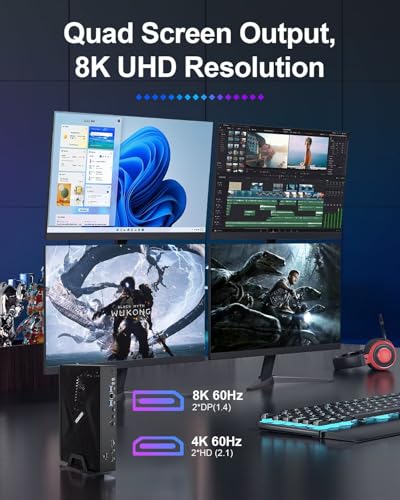 Mini Gaming PC 8k RTX3050 (6G GDDR6), Core i7 13700H 14C/20T Micro PC Gaming Computer Win11 Pro, 2x HD + 2x DP Quad Display, WiFi 6, BT5.2, 13Th Mini PC i7 64GB DDR4 512GB NVME SSD - PC Desktop - Immagine 5