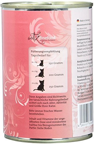 catz finefood N° 3 Geflügel Feinkost Katzenfutter nass, verfeinert mit Preiselbeeren & Löwenzahn, 6 x 400g Dosen – Ansicht 2