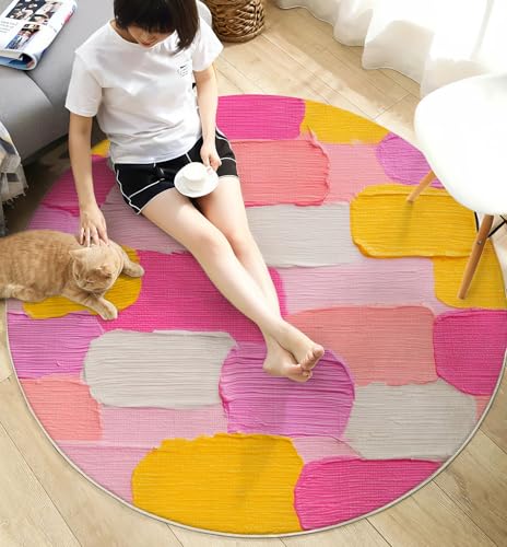 Tapis rond lavable antidérapant 60 cm texture peinte à la main