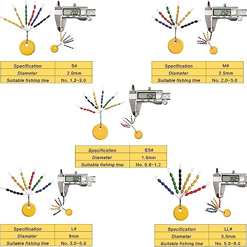 VATEICO 600 Pieces Fising Rubber Bobber Beads Stopper,20 Sets 30-in-1 Oval Cylinder Float Sinker Stops Fishing Bobber Space Beans for Rigging Float 5 Sizes Mix Multiple Color