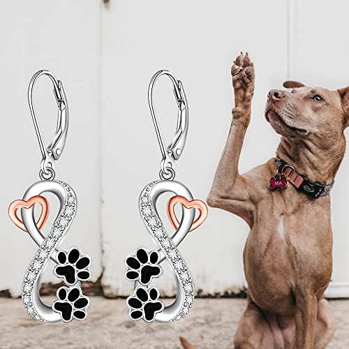 Paw Print Earrings for Women Sterling Silver Infinity Cute Animal Pawprint Dangle Drop Hypoallergenic Cat Dog Paw Earrings Jewelry Gifts4