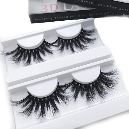 5D Mink Eyelashes 2 Pairs LuxuriousÂ 100% Siberian Mink Fur False Eyelashes Dramatic 25mm Long Layered Hand Made Strips Eyelashes Fluffy Glam Fake Eyelashes