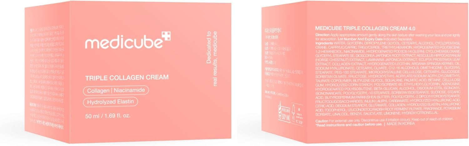 medicube Triple Collagen Cream - Crema Viso Collagene contro i segni del tempo, Pelle Idratata per 24h, Effetto Rassodante e Idratante, con Acido Ialuronico - Skincare Coreana, 50 ml