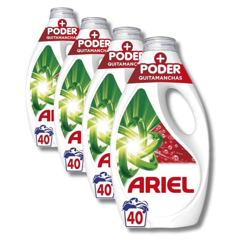 Ariel Poder Quitamanchas Detergente Líquido Pack 4 x 40 Lavados – Limpieza Profunda, Eliminación de Manchas Difíciles y Frescura Duradera