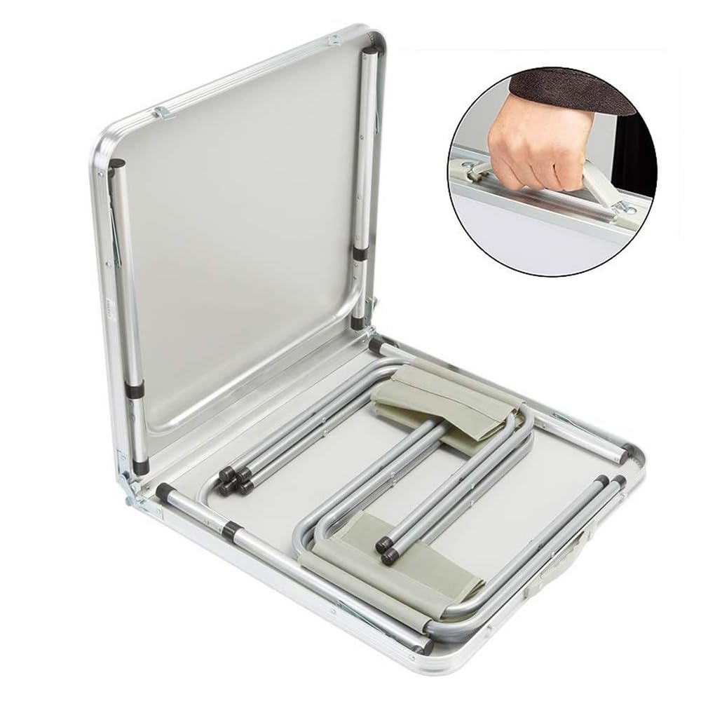 LOLAhome Mesa Plegable de Camping Con 4 Taburetes y Asa - Maletín Para Playa, Picnic - Aluminio y Loneta Gris - Regulable en 3 Niveles de Altura - 60x120x70 cm